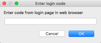 The login code dialog