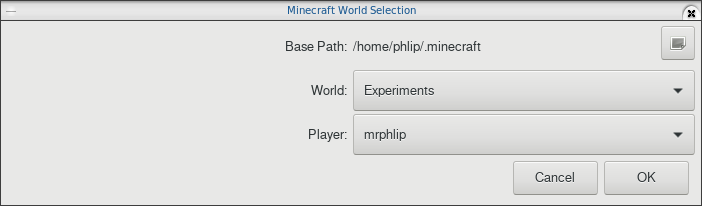 The Minecraft world selection dialog